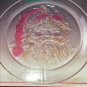 Vintage Santa glass platter NIB